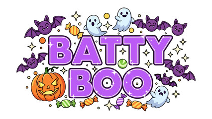 Batty Boo Halloween Illustration: A festive Halloween illustration showcasing spooky elements. It's a fun design perfect for holiday-themed products, invitations, or social media posts.