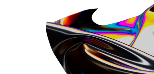 Captivating abstract composition with a dynamic, metallic surface featuring vibrant iridescent colors and reflections.