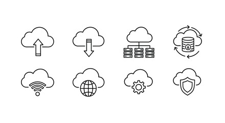 Cloud computing icons set for digital data storage network security and global connectivity vector