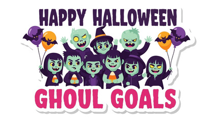Spooky Halloween Gathering: A collection of cartoonish characters revel in the spirit of Halloween.