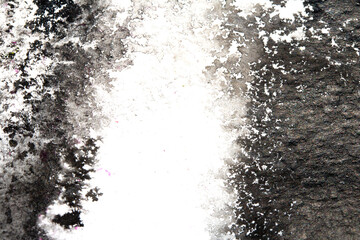 Expressive abstract paint lines and splatters in black ink and paints red black grungy distressed background