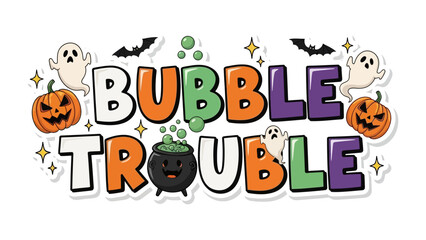 Halloween bubble trouble graphic: A vibrant Halloween graphic featuring a playful combination of spooky elements and colorful design, perfect for capturing the fun and festive spirit of the season.