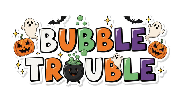Halloween bubble trouble graphic: A vibrant Halloween graphic featuring a playful combination of spooky elements and colorful design, perfect for capturing the fun and festive spirit of the season.