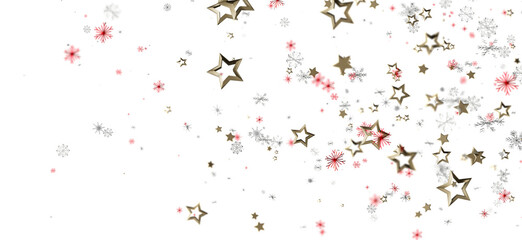 Obraz premium Holiday background with gold stars and snowflakes over a white background, ideal for Christmas. Perfect for greeting cards, decorations, or fest