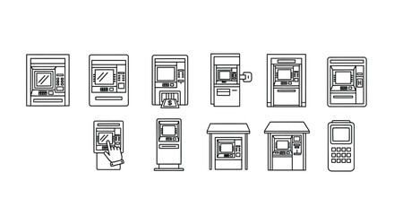 Set of diverse automated teller machines and kiosks hand drawn sketch style elements vector