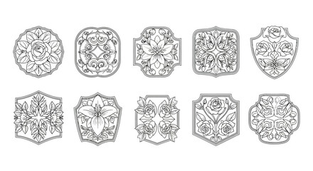 Collection of ten intricate geometric mandala and floral ornamental designs in black line art style vector