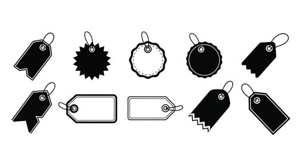 Collection of black sale price tags and labels various shapes and designs vector