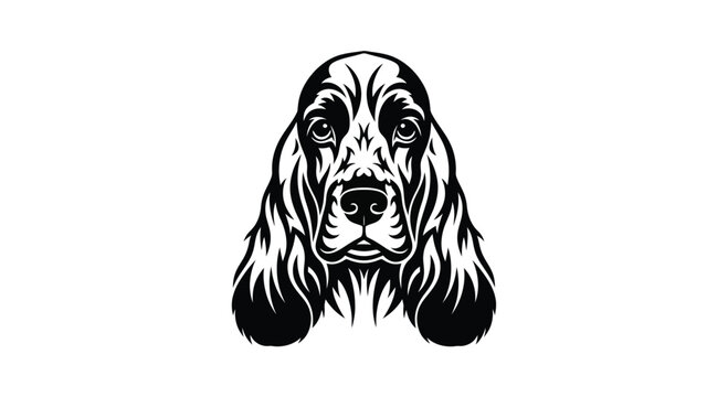 Black and white cocker spaniel dog face logo design Keywords: cocker spaniel, dog, puppy, pet