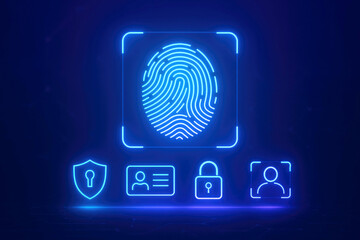 Digital Fingerprint Scan with Security Icons and Futuristic Interface identification biometric