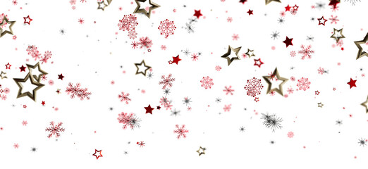 Festive winter background with red and gold stars and snowflakes. Perfect for Christmas, New Year, and holiday designs.