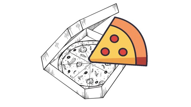 Cartoon food vector illustration set with cheese icon pyramid and pizza symbols