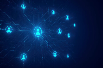 Fototapeta premium Digital Network of Connected User Icons on Blue Circuit Board Background connection users