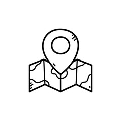 Location Icon Doodle with Pointer on Folded Map with Black Outline on Transparent Background
