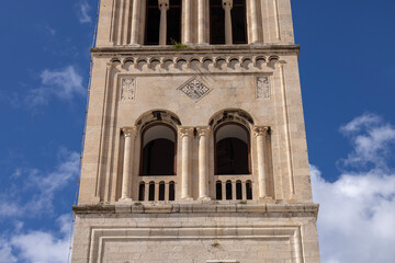 Tower of Romanesque 12th century Zadar Cathedral, view from ruins of ancient Roman Forum, Zadar, Croatia