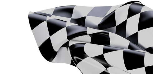 Dynamic image of a black and white checkered racing flag waving in the wind, symbolizing speed,...