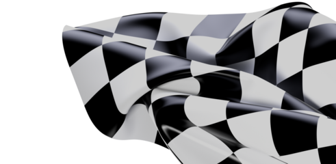 Dynamic image of a black and white checkered racing flag waving in the wind, symbolizing speed, victory, and achievement.