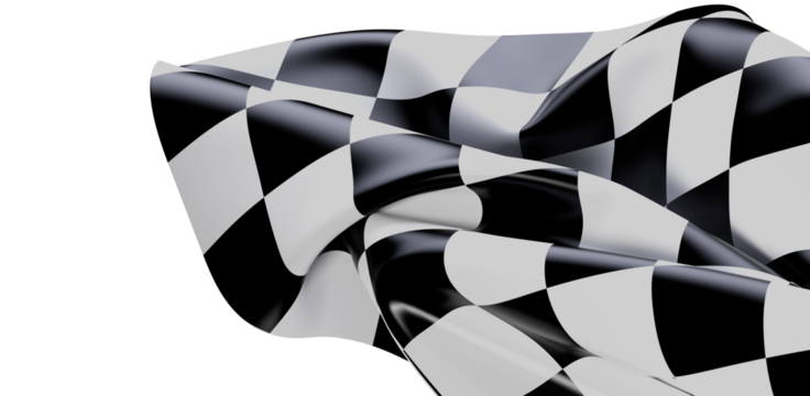 Dynamic image of a black and white checkered racing flag waving in the wind, symbolizing speed, victory, and achievement.