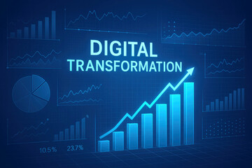 Naklejka premium Digital Transformation Concept with Upward Trending Bar Graph technology data