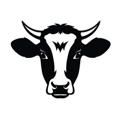 Black and White Cow Head with Stylized Markings Keywords: cow, cattle, bovine, head, silhouette