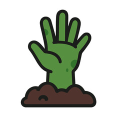 Obraz premium Flat vector illustration of a green zombie hand rising from earth.