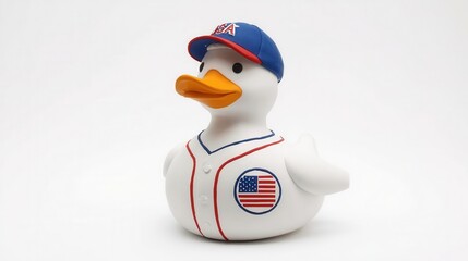 Playful rubber duck wearing usa cap fun toy bright background adorable design captivating viewpoint