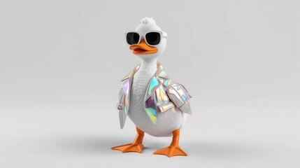 Stylish duck in sunglasses studio setting 3d animation playful vibe close-up perspective
