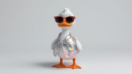 Stylish duck with sunglasses studio toy photography minimalist background creative concept