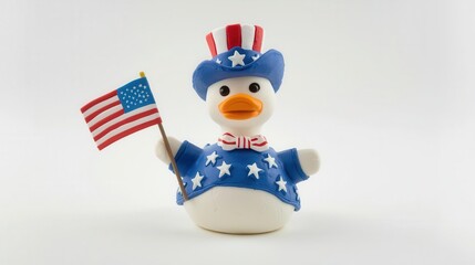Patriotic rubber duck parade independence day celebration fun toy display festive environment close-up view whimsical concept