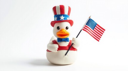 Patriotic celebration with a rubber duck studio setting creative photography bright background playful concept