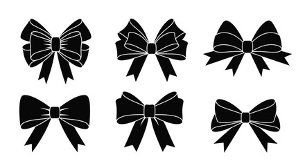 Six black bows against a white background.