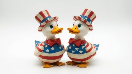 Patriotic rubber ducks celebrate independence day studio toy photography white background fun concept