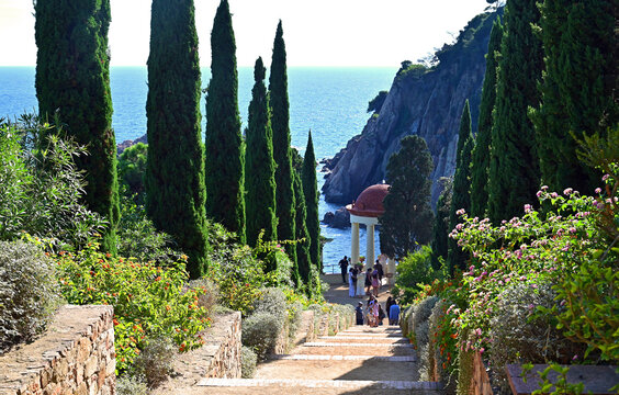 Treppen zum Templet,  Jardi  Botanic Marimurtra,   Blanes,  Costa  Brava,  Katalunya,  Spanien