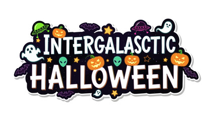 Intergalactic Halloween: A whimsical and extraterrestrial themed illustration, blending traditional Halloween symbols with an outer space twist.