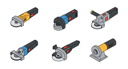 Isometric electric tool set illustrations in flat design