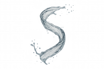 Water splash liquid wave flowing, pouring stream with drops and dynamic swirl on transparent background