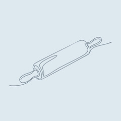 Simple line drawing of a rolling pin with handles on both ends, used for baking and preparing dough in kitchens