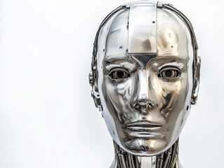 Futuristic metallic robot with android features in a technological and innovative design
