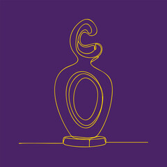 Minimalist neon line art sculpture with abstract curving shape on vibrant purple