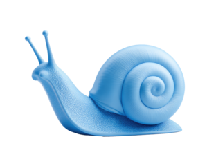Light-blue snail, 3D rendered, slow, charming