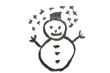 Weather sign painted with watercolor paint, snowman.