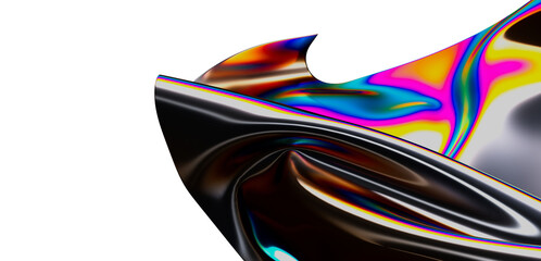 Stunning abstract image with glossy iridescent surface reflecting bright colors. Perfect for modern art, digital art, and graphic design project