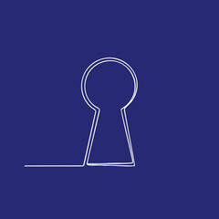 Minimalist line drawing of a keyhole on a solid dark blue , emphasizing simplicity and modern design aesthetics