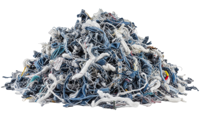 A Pile of Shredded Textiles A Waste Management and Recycling Concept on a White Background