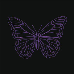 Elegant neon outline of a butterfly with detailed wing patterns on a dark , emphasizing delicate structure and symmetry