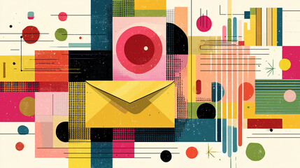 Newsletter email template geometric abstract layout design modern colorful mail envelope shapes graphic poster flyer brochure print minimal retro vintage flat texture grid pattern composition