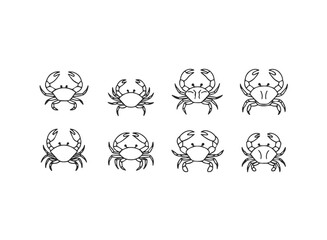 Set of Cute Crab Illustrations in Line Art Style.