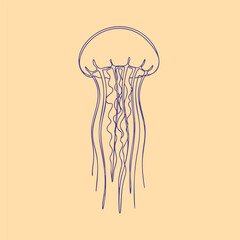 Minimalist Line Drawing of a Jellyfish with Long Tentacles on a Soft