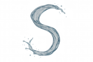 Water forming letter s, splashing liquid alphabet with blue fluid on transparent background