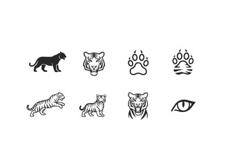 Tiger Icons Collection Silhouettes and Stylized Illustrations.