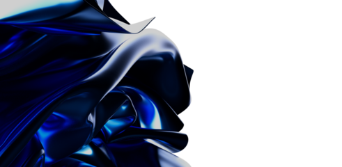 Elegant, abstract background featuring flowing blue fabric with a metallic sheen against a clean white backdrop, great for design and visual int